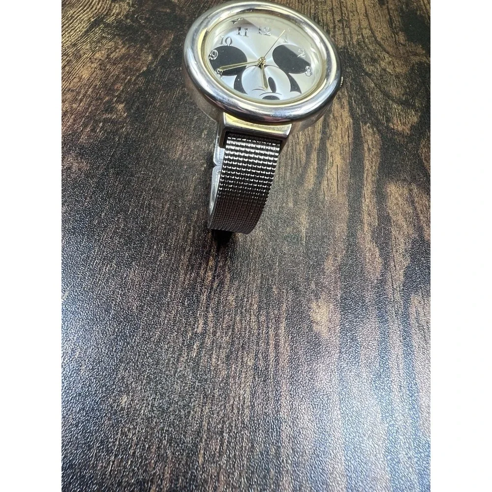Disney‎ Mickey Mouse Silver & Gold Tone Cuff Bangle Wristwatch Rare